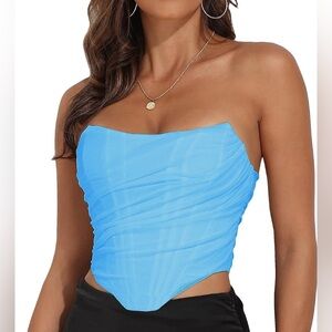 Blue Strapless Crop Top